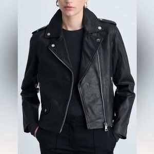 Mango Black Leather Jacket Asymmetrical Design